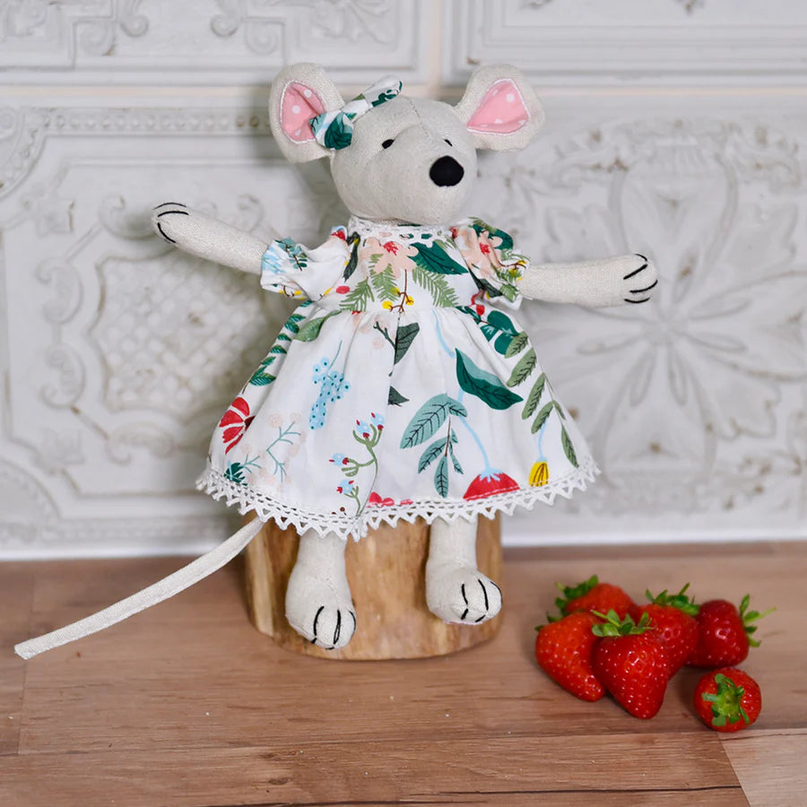 Mouse with White Berry Dress