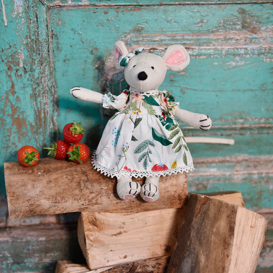 Mouse with White Berry Dress