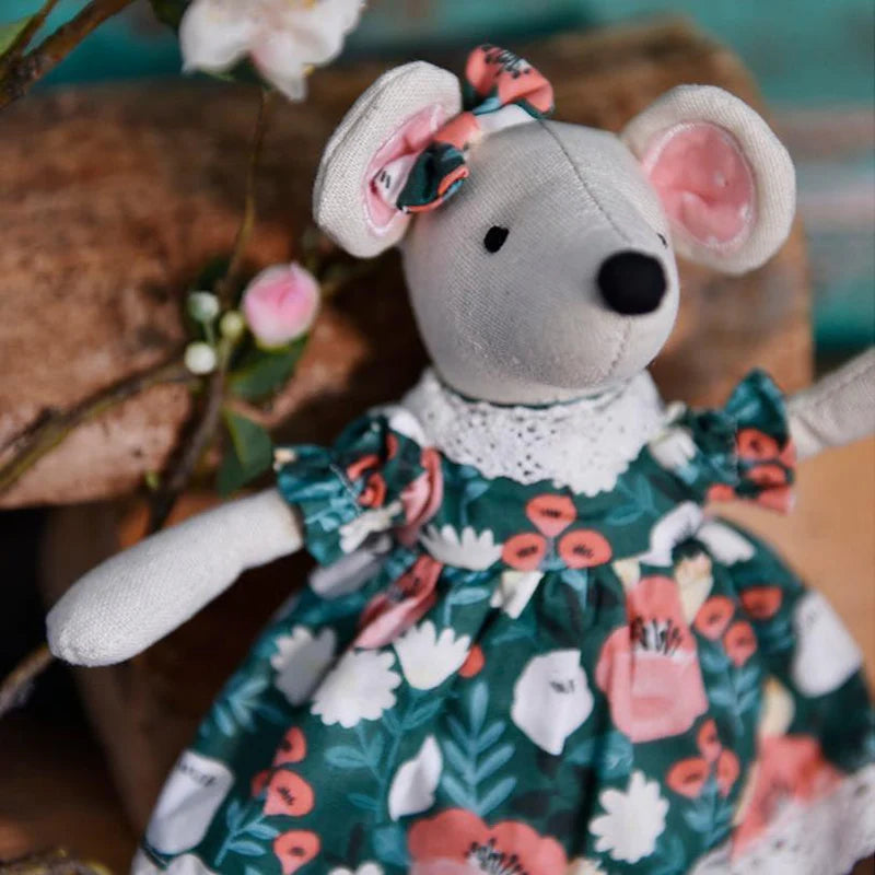 Mouse with White Green Woodland Dress