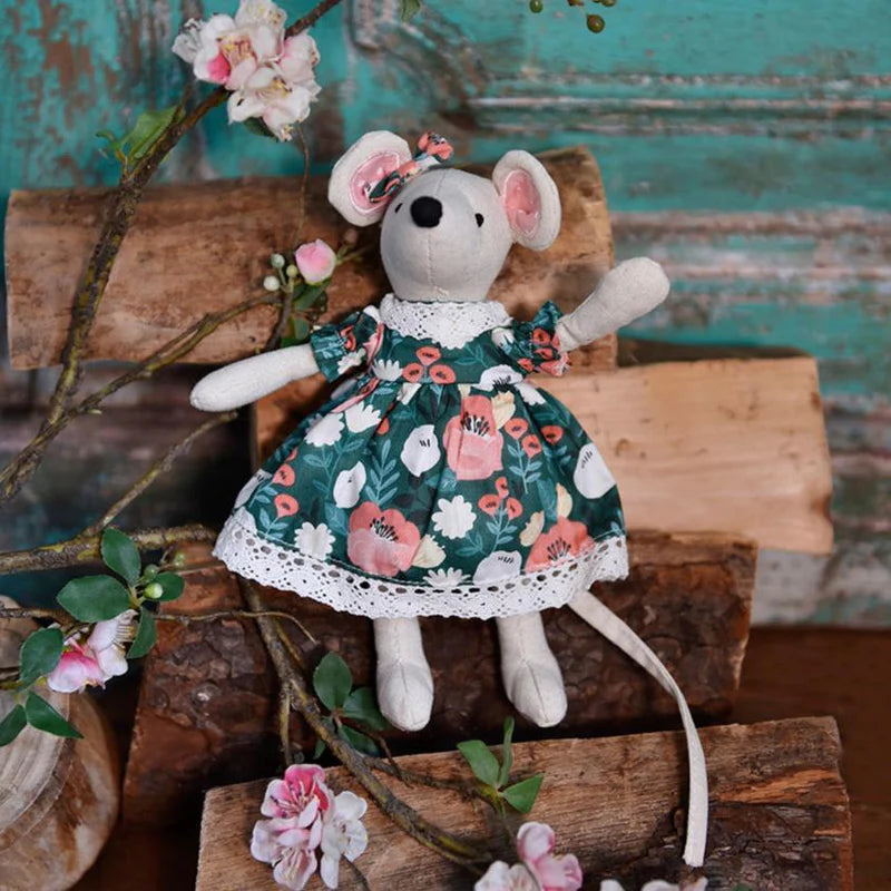 Mouse with White Green Woodland Dress
