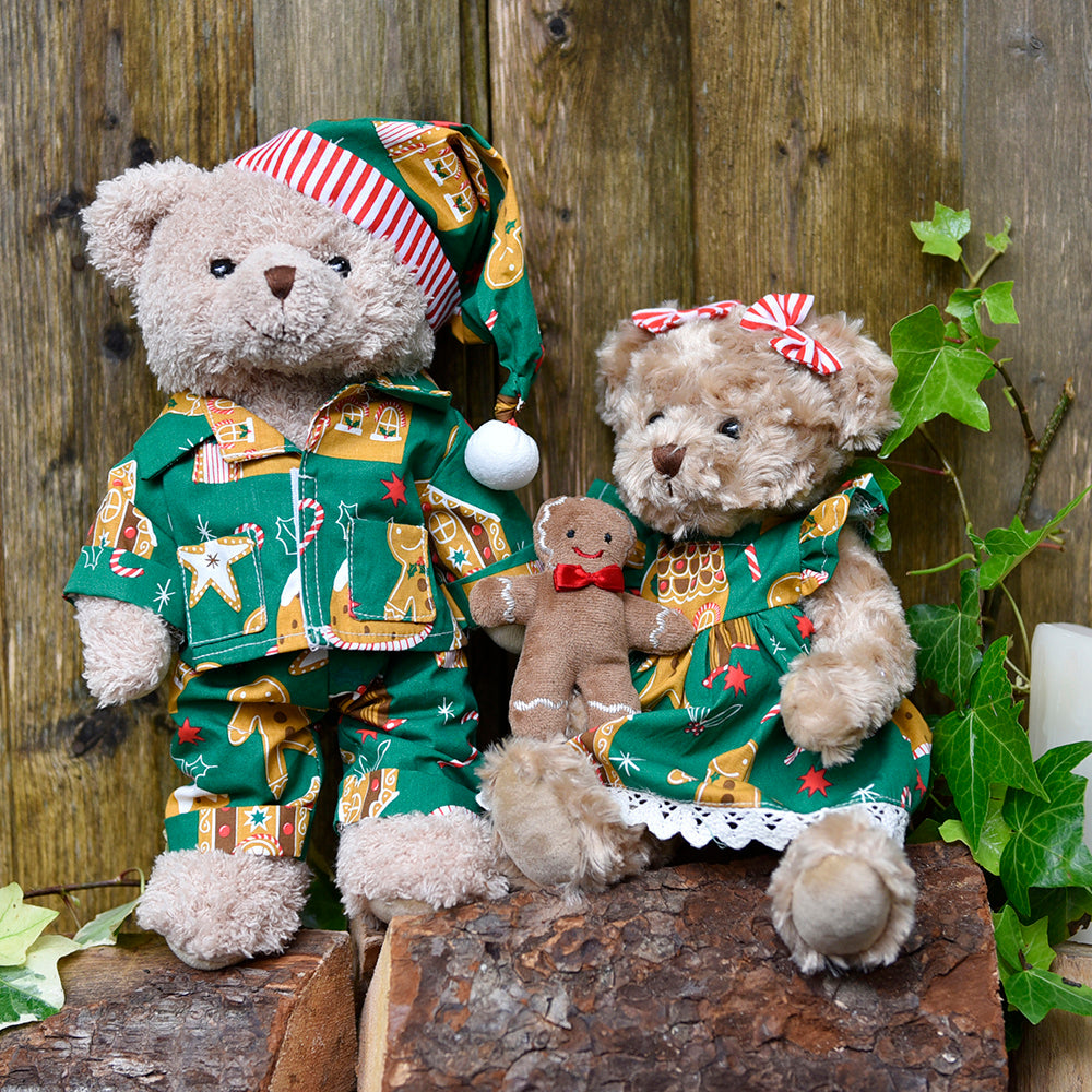 Teddy Bear With Gingerbread Man Printed Pyjamas and Nightcap